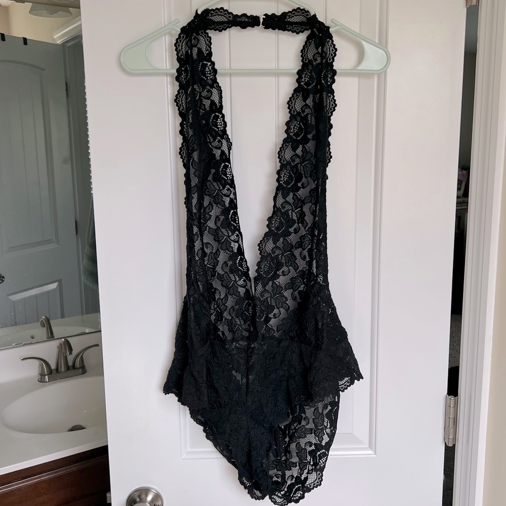 Fredericks of Hollywood Black Lace One Piece Teddy lingerie